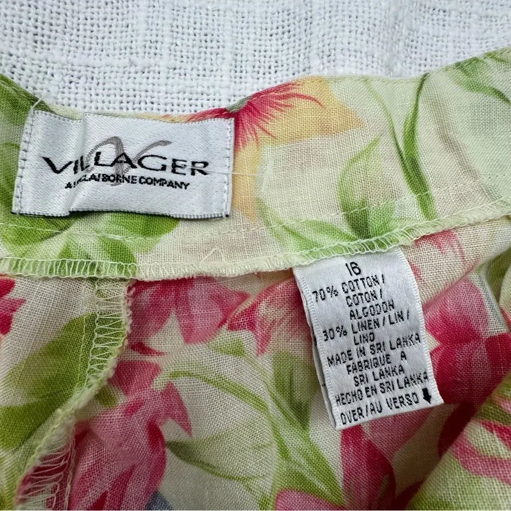 Villager Floral Skort Skirt Linen Cotton Liz Claiborne SZ 16